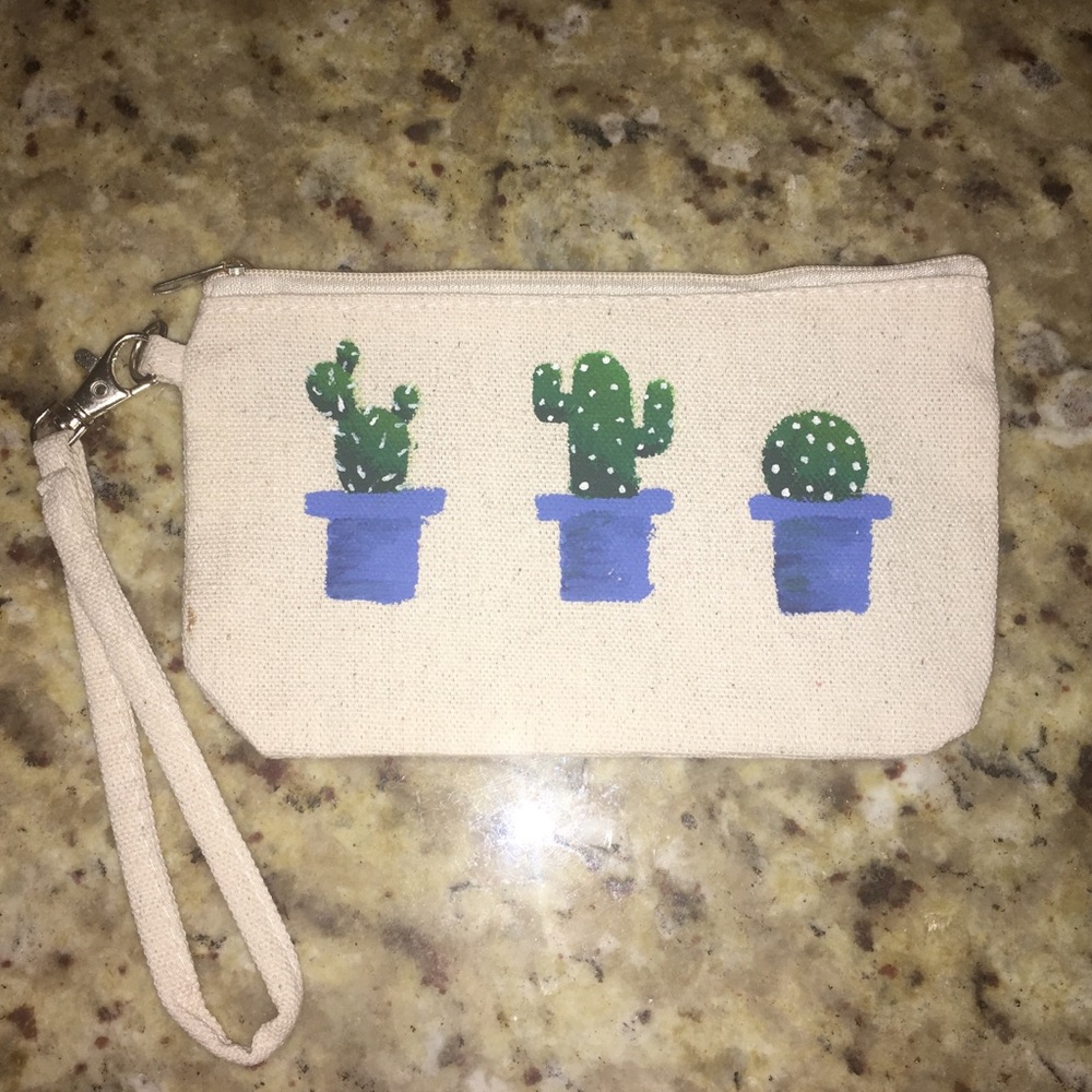 Hand Painted Cactus Mini Pouch/Wristlet 👛
